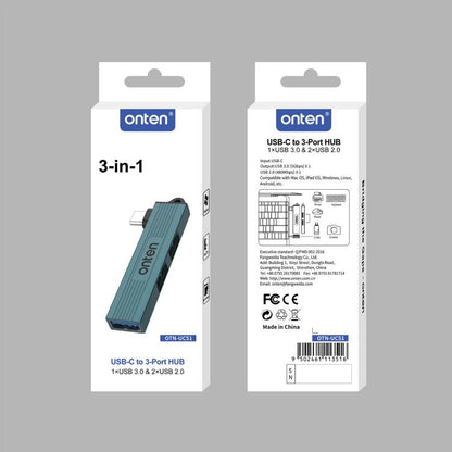 Onten UC51 3 in 1 Type-C to USB HUB(Pine Green) - USB HUB by Onten | Online Shopping UK | buy2fix