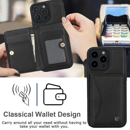 For iPhone 16 Pro AwQuer Horizontal Flip Card Bag Holder Leather Phone Case(Black) - iPhone 16 Pro Cases by Awquer | Online Shopping UK | buy2fix