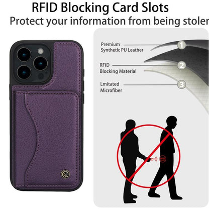 For iPhone 16 Pro AwQuer Horizontal Flip Card Bag Holder Leather Phone Case(Dark Purple) - iPhone 16 Pro Cases by Awquer | Online Shopping UK | buy2fix