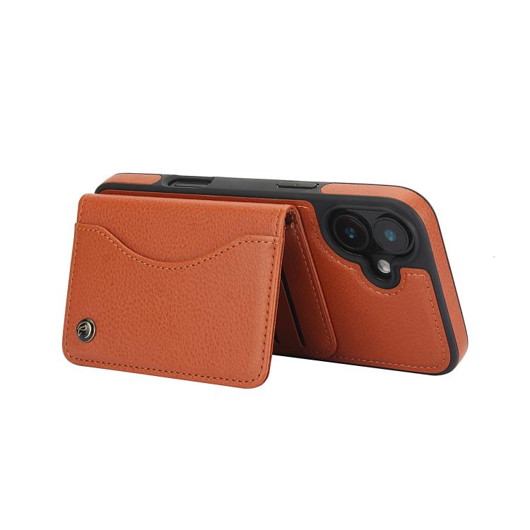 For iPhone 16 Plus AwQuer Horizontal Flip Card Bag Holder Leather Phone Case(Brown) - iPhone 16 Plus Cases by Awquer | Online Shopping UK | buy2fix