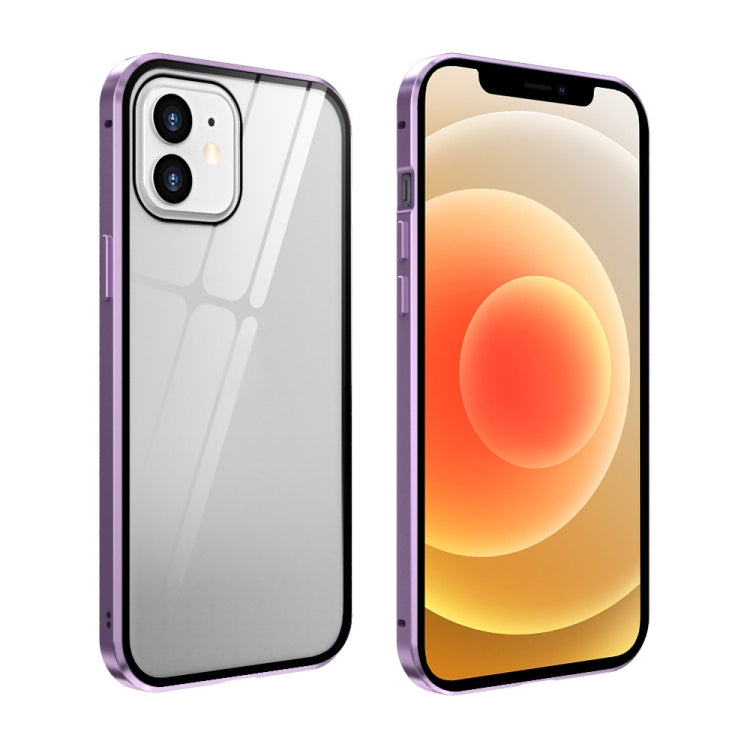 For iPhone 12 mini Double Sides Tempered Glass Magnetic Adsorption Metal Frame Anti-peep Screen Case (Light Purple) - iPhone 12 mini Cases by buy2fix | Online Shopping UK | buy2fix