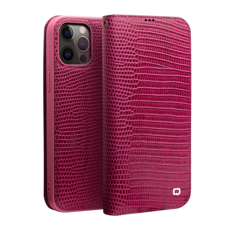 For iPhone 12 / 12 Pro QIALINO Crocodile Texture Horizontal Flip Leather Case with Card Slots & Wallet(Rose Red) - iPhone 12 / 12 Pro Cases by QIALINO | Online Shopping UK | buy2fix