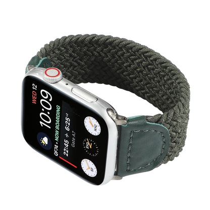 Nylon + Leather Braided Watch Band For Apple Watch Ultra 49mm&Watch Ultra 2 49mm / Series 9&8&7 45mm / SE 3&SE 2&6&SE&5&4 44mm / 3&2&1 42mm, Size:S(Army Green) - Watch Bands by buy2fix | Online Shopping UK | buy2fix