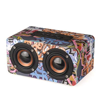 M5 Subwoofer Wooden Bluetooth 4.2 Speaker, Support TF Card & 3.5mm AUX & FM(Graffiti Color) - Desktop Speaker by buy2fix | Online Shopping UK | buy2fix