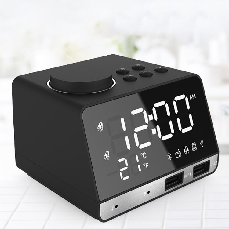 K11 Bluetooth Alarm Clock Speaker Creative Digital Music Clock Display Radio with Dual USB Interface, Support U Disk / TF Card / FM / AUX, US Plug(Black) - Alarm Clocks by buy2fix | Online Shopping UK | buy2fix