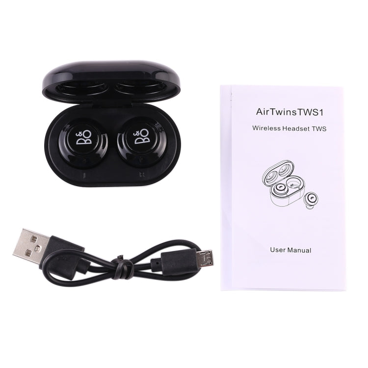 Air Twins TWS1 Bluetooth V5.0 Wireless Stereo Earphones with Magnetic Charging Box(Black) - TWS Earphone by buy2fix | Online Shopping UK | buy2fix