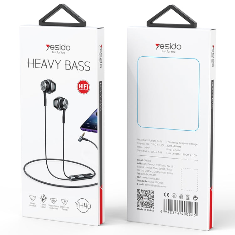 Yesido YH40 3.5mm Plug Wired HiFi Sound Music Earphones with Mic - Normal Style Earphone by Yesido | Online Shopping UK | buy2fix