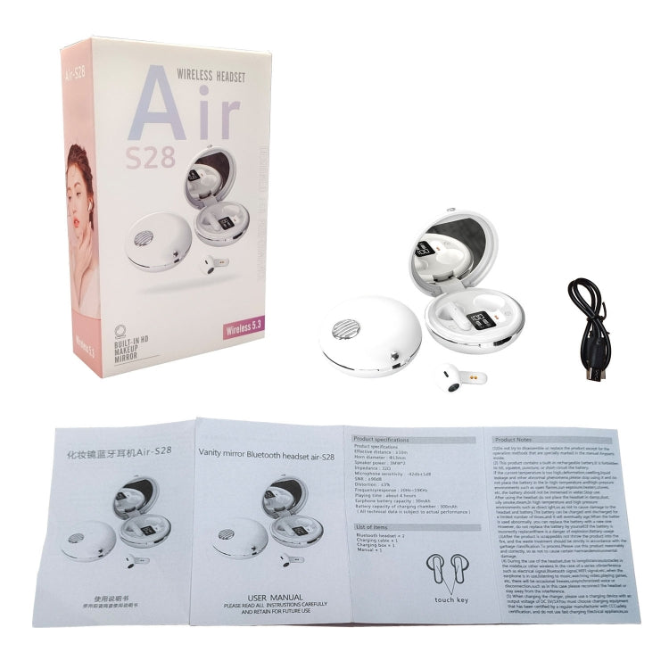 HXSJ Air-S28 TWS Bluetooth 5.3 True Wireless HiFi Stereo Make-up Mirror Earphones with Charging Case (White) - TWS Earphone by HXSJ | Online Shopping UK | buy2fix