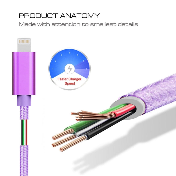 1m 3A Woven Style Metal Head 8 Pin to USB Data / Charger Cable(Purple) - Normal Style Cable by buy2fix | Online Shopping UK | buy2fix