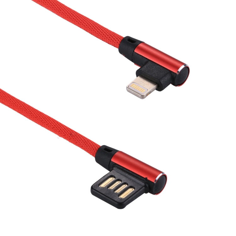 1m 2.4A Output USB to 8 Pin Double Elbow Design Nylon Weave Style Data Sync Charging Cable(Red) - Normal Style Cable by buy2fix | Online Shopping UK | buy2fix