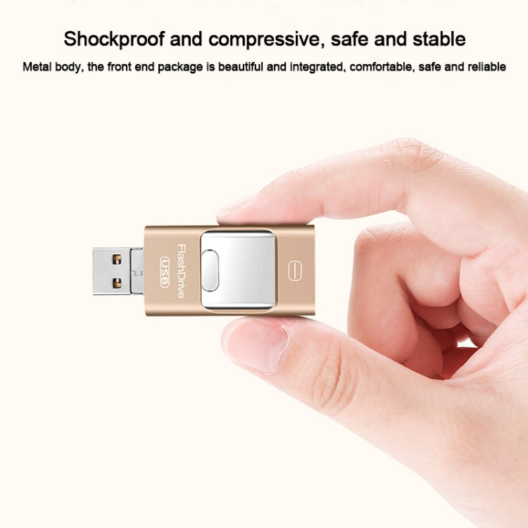 32GB USB 3.0 + 8 Pin + Mirco USB Android iPhone Computer Dual-use Metal Flash Drive (Gold) - U Disk & Card Reader by buy2fix | Online Shopping UK | buy2fix