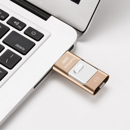 128GB USB 3.0 + 8 Pin + Mirco USB Android iPhone Computer Dual-use Metal Flash Drive (Gold) - U Disk & Card Reader by buy2fix | Online Shopping UK | buy2fix