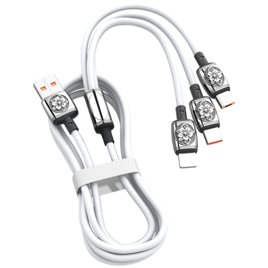 YT23085 Carved 3.5A 3 in 1 USB to Type-C / 8 Pin / Micro USB Fast Charging Cable, Cable Length: 1.2m(White) - Multifunction Cable by buy2fix | Online Shopping UK | buy2fix