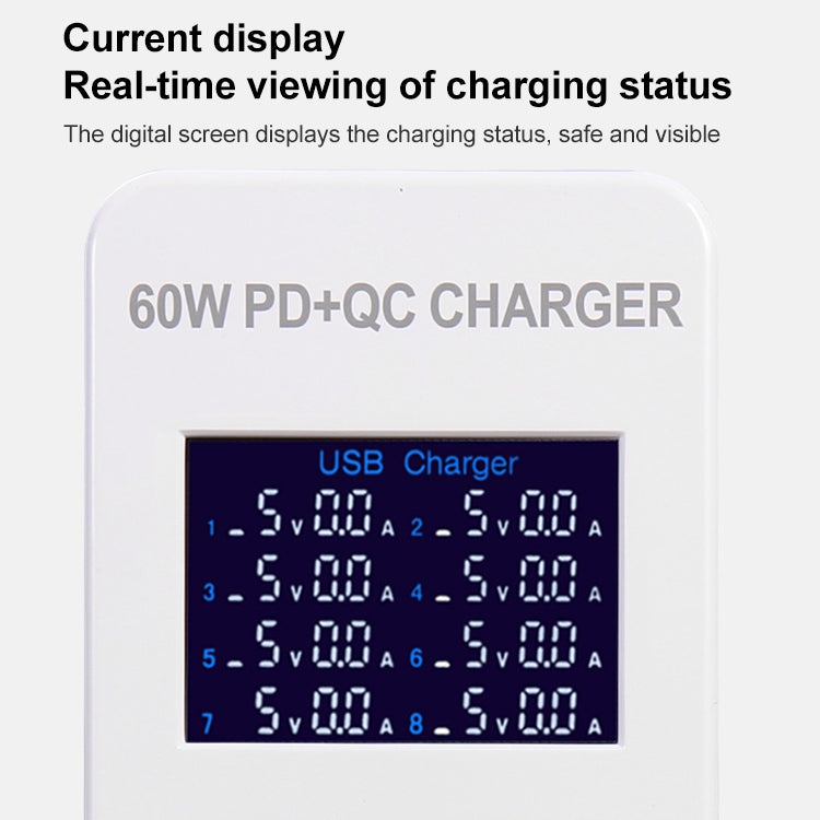 A8T 60W 8 Ports USB + QC3.0 + PD Type-C Smart Charging Station with Digital Display AC100-240V, AU Plug - Multifunction Charger by buy2fix | Online Shopping UK | buy2fix