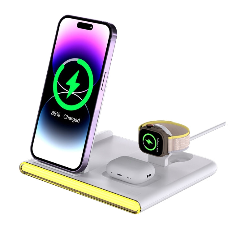 C27 15W 4 in 1 Foldable Magnetic Wireless Charger with Ambient Light (White) - Wireless Charger by buy2fix | Online Shopping UK | buy2fix