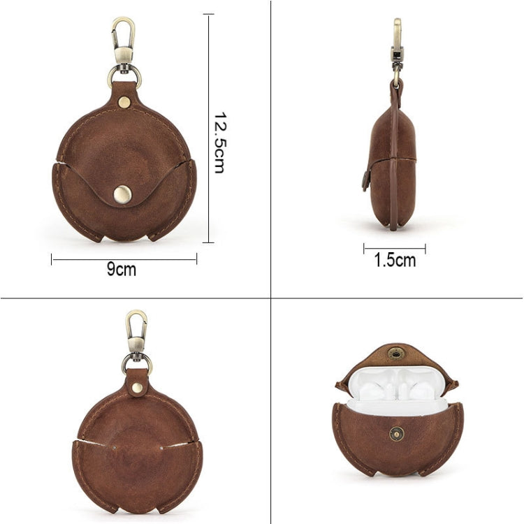 CF1111 For Huawei FreeBuds 3 Crazy Horse Texture Clamshell Earphone Protective Leather Case with Hook(Brown) - Huawei Earphone Case by buy2fix | Online Shopping UK | buy2fix