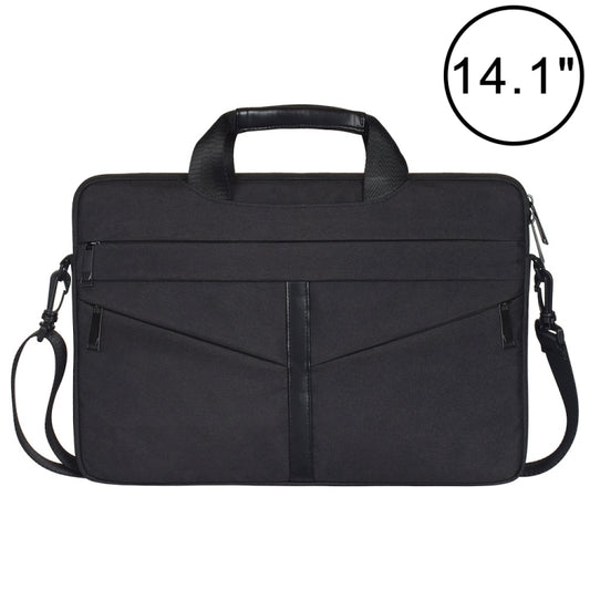 14.1 inch Breathable Wear-resistant Fashion Business Shoulder Handheld Zipper Laptop Bag with Shoulder Strap (Black) - 14.1 inch by buy2fix | Online Shopping UK | buy2fix