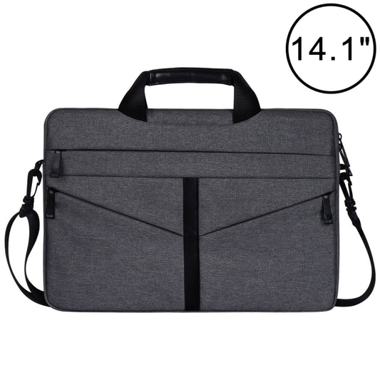 14.1 inch Breathable Wear-resistant Fashion Business Shoulder Handheld Zipper Laptop Bag with Shoulder Strap (Dark Gray) - 14.1 inch by buy2fix | Online Shopping UK | buy2fix