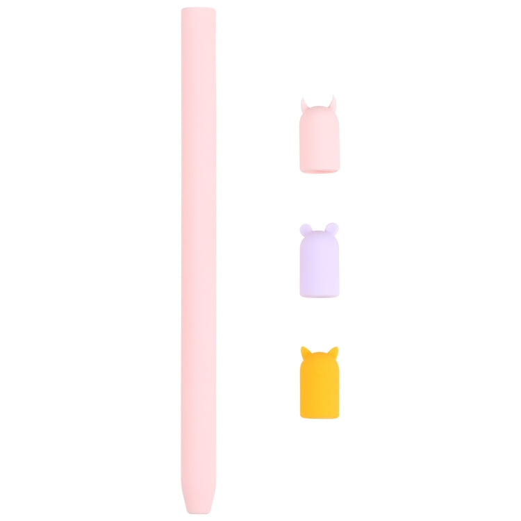 4 in 1 Stylus Pen Cartoon Animal Silicone Protective Case for Apple Pencil 1 (Pink) - Pencil Accessories by buy2fix | Online Shopping UK | buy2fix