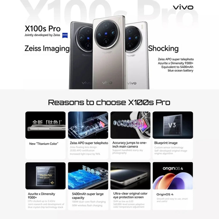 vivo X100s Pro, Triple Back Cameras, 16GB+1TB, Face ID / Fingerprint Identification, 6.78 inch Android 14 OriginOS 4 Dimensity 9300+ Octa Core, OTG, NFC, Network: 5G, Support Google Play (Black) - vivo by vivo | Online Shopping UK | buy2fix