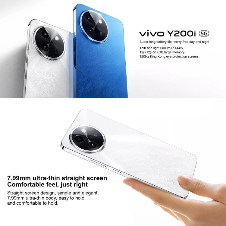 vivo Y200i, Dual Back Cameras, 12GB+256GB, Face ID Screen Fingerprint Identification, 6.72 inch Android 14.0 OriginOS 4 Snapdragon 4 Gen 2 Octa Core 2.2GHz, OTG, Network: 5G, Support Google Play (White) - vivo by vivo | Online Shopping UK | buy2fix