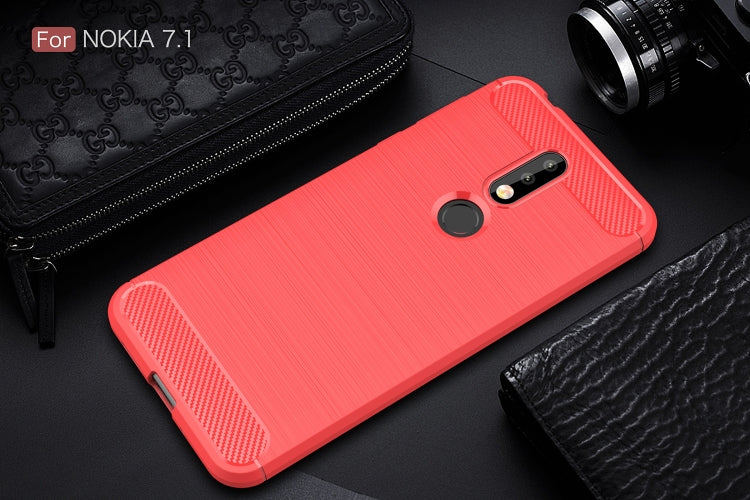 Brushed Texture Carbon Fiber Soft TPU Case for Nokia 7.1(Red) - Nokia Cases by buy2fix | Online Shopping UK | buy2fix