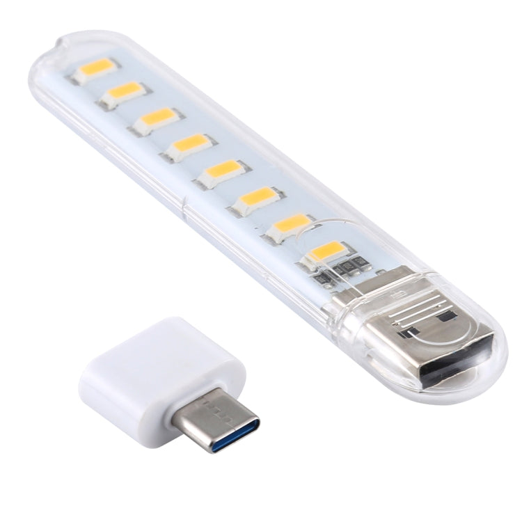 8LEDs 5V 200LM USB LED Book Light Portable Night Light, with Type-C Adapter(Warm White) - USB Light by buy2fix | Online Shopping UK | buy2fix