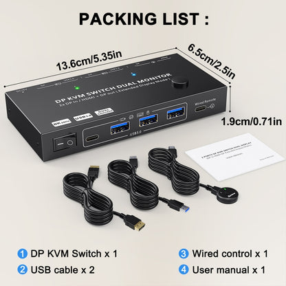 KC-KVM212DH 4K 60HZ USB3.0 DP Dual Display KVM Switcher with MST Dual Screen Extension Replication - Switch by buy2fix | Online Shopping UK | buy2fix