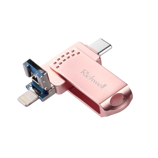 Richwell 64G Type-C + 8 Pin + USB 3.0 Metal Push-pull Flash Disk with OTG Function(Rose Gold) - U Disk & Card Reader by Richwell | Online Shopping UK | buy2fix