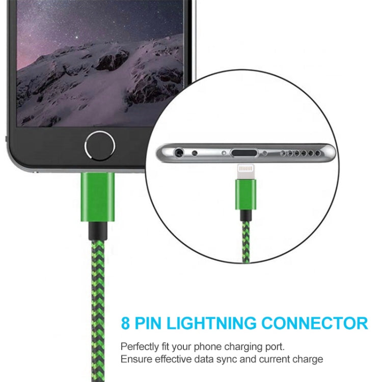 2m Woven Style 8 Pin to USB Sync Data / Charging Cable(Green) - Normal Style Cable by buy2fix | Online Shopping UK | buy2fix