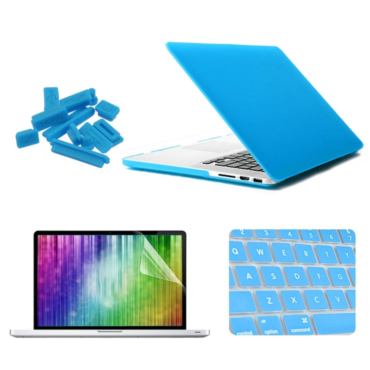 ENKAY for MacBook Pro Retina 15.4 inch (US Version) / A1398 4 in 1 Frosted Hard Shell Plastic Protective Case with Screen Protector & Keyboard Guard & Anti-dust Plugs(Blue) - MacBook Pro Cases by ENKAY | Online Shopping UK | buy2fix