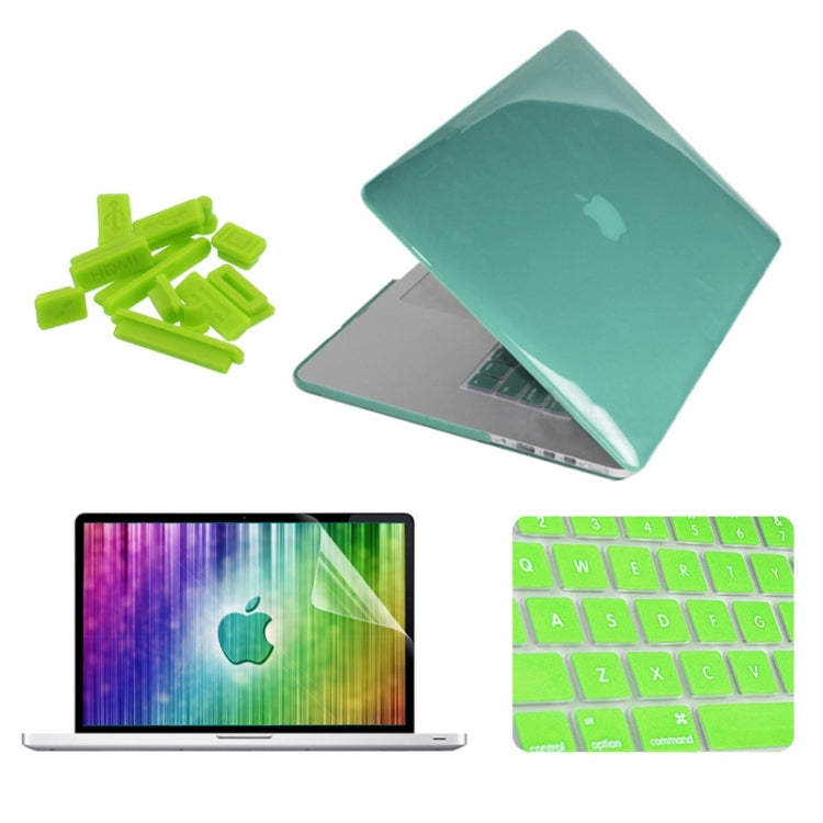 ENKAY for MacBook Pro Retina 15.4 inch (US Version) / A1398 4 in 1 Crystal Hard Shell Plastic Protective Case with Screen Protector & Keyboard Guard & Anti-dust Plugs(Green) - MacBook Pro Cases by ENKAY | Online Shopping UK | buy2fix