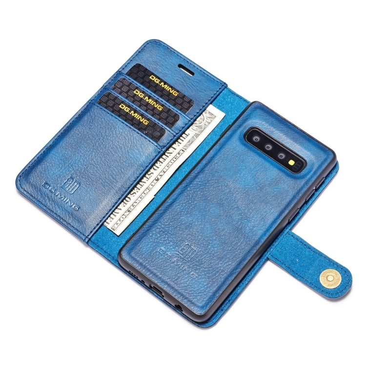 DG.MING Crazy Horse Texture Flip Detachable Magnetic Leather Case for Samsung Galaxy S10 E, with Holder & Card Slots & Wallet(Blue) - Galaxy Phone Cases by DG.MING | Online Shopping UK | buy2fix