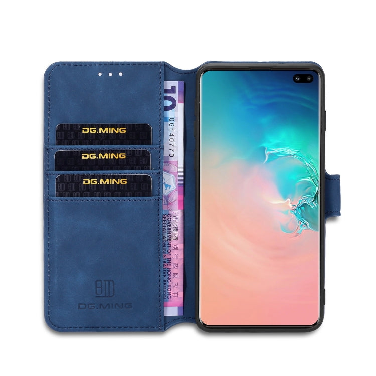 DG.MING Retro Oil Side Horizontal Flip Case for Galaxy S10, with Holder & Card Slots & Wallet (Blue) - Galaxy Phone Cases by DG.MING | Online Shopping UK | buy2fix