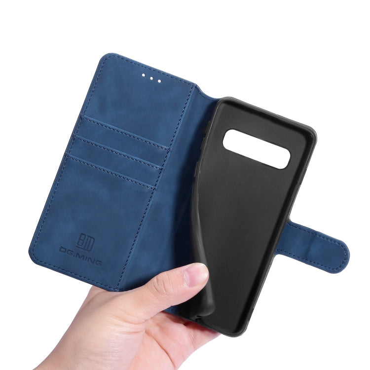 DG.MING Retro Oil Side Horizontal Flip Case for Galaxy S10, with Holder & Card Slots & Wallet (Blue) - Galaxy Phone Cases by DG.MING | Online Shopping UK | buy2fix