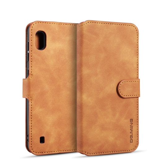 DG.MING Retro Oil Side Horizontal Flip Case for Galaxy A10, with Holder & Card Slots & Wallet (Brown) - Galaxy Phone Cases by DG.MING | Online Shopping UK | buy2fix