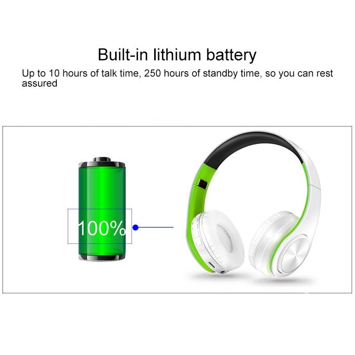 LPT660 Wireless Folding Sports Stereo Music Bluetooth Phones Earphones Support TF Card (Green) - Headset & Headphone by buy2fix | Online Shopping UK | buy2fix