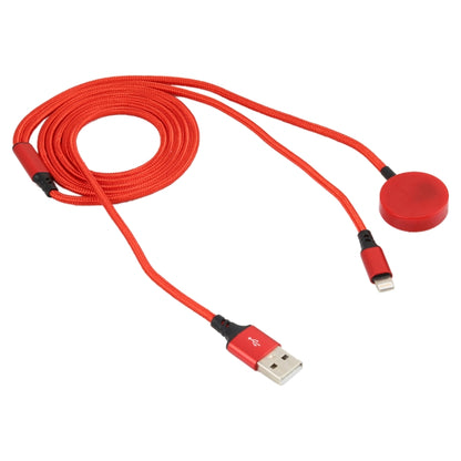 For iPhone / Apple Watch 2 In 1 8 Pin + Magnetic Charging Base Multi-function Charging Cable, Length: 1m(Red) - Multifunction Cable by buy2fix | Online Shopping UK | buy2fix