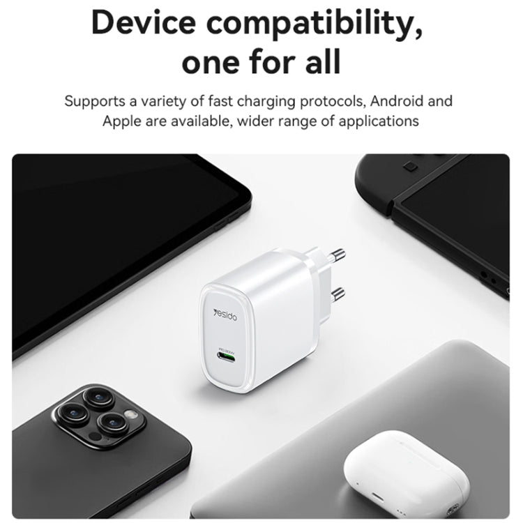 Yesido YC57BC PD 20W USB-C / Type-C Port Quick Charger with Type-C to Type-C Cable, EU Plug (Black) - USB Charger by Yesido | Online Shopping UK | buy2fix