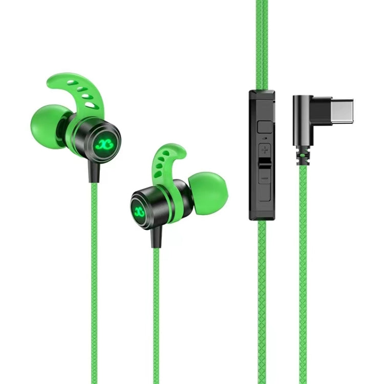 G29 USB-C / Type-C In-Ear Gaming Wired Earphone, Length: 1.2m (Green) - Type-C Earphone by buy2fix | Online Shopping UK | buy2fix