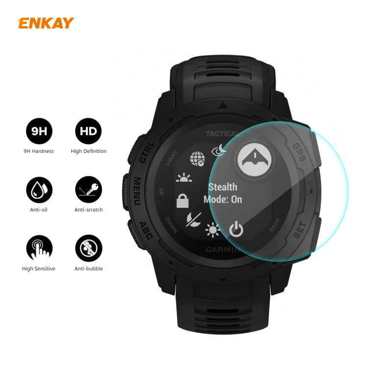 For Garmin Instinct Tactical 2 PCS ENKAY Hat-Prince 0.2mm 9H 2.15D Curved Edge Tempered Glass Screen Protector  Watch Film - Screen Protector by ENKAY | Online Shopping UK | buy2fix