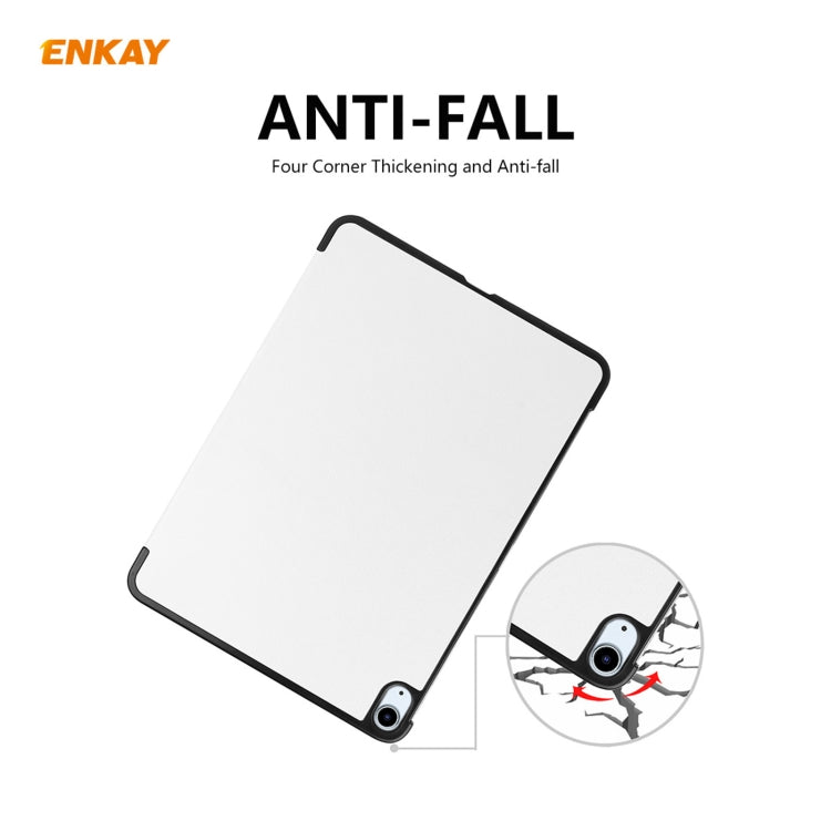 For iPad Air 11 2024 / Pro 11 2018 / Air 10.9 2022 ENKAY 3-folding Plastic Leather Smart Tablet Case(White) - iPad Air (2022) / (2020) 10.9 Cases by ENKAY | Online Shopping UK | buy2fix