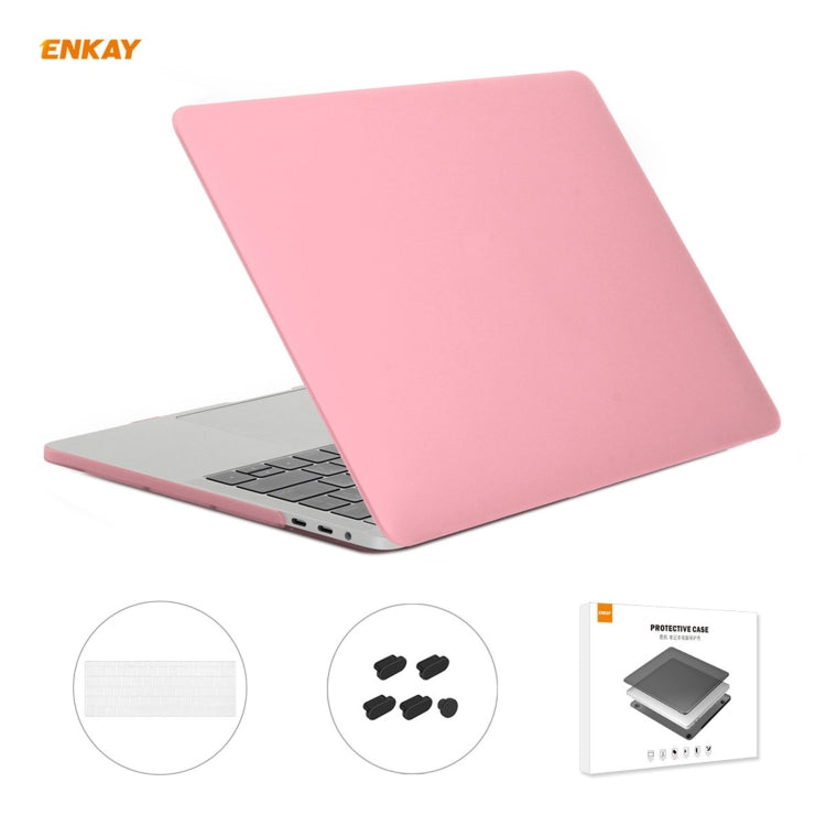 ENKAY 3 in 1 Matte Laptop Protective Case + US Version TPU Keyboard Film + Anti-dust Plugs Set for MacBook Pro 13.3 inch A1706 / A1989 / A2159 (with Touch Bar)(Pink) - MacBook Pro Cases by ENKAY | Online Shopping UK | buy2fix