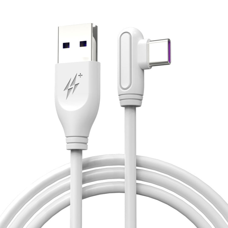 ENKAY Hat-Prince ENK-CB109 5A USB to USB-C / Type-C 90 Degree Elbow Silicone Data Sync Fast Charging Cable, Cable Length:1m(White) - USB-C & Type-C Cable by ENKAY | Online Shopping UK | buy2fix