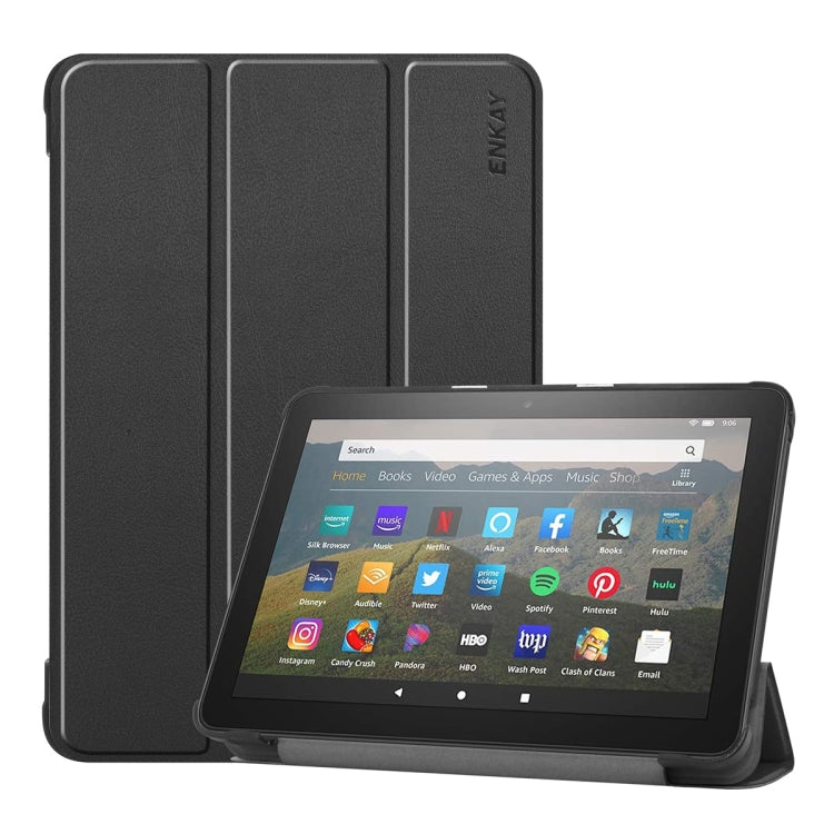 For Amazon Fire HD 8 / HD 8 Plus (2020) ENKAY Custer Texture Horizontal Flip PU+PC Leather Case with Three-folding Holder & Sleep / Wake-up Function(Black) - Amazon by ENKAY | Online Shopping UK | buy2fix