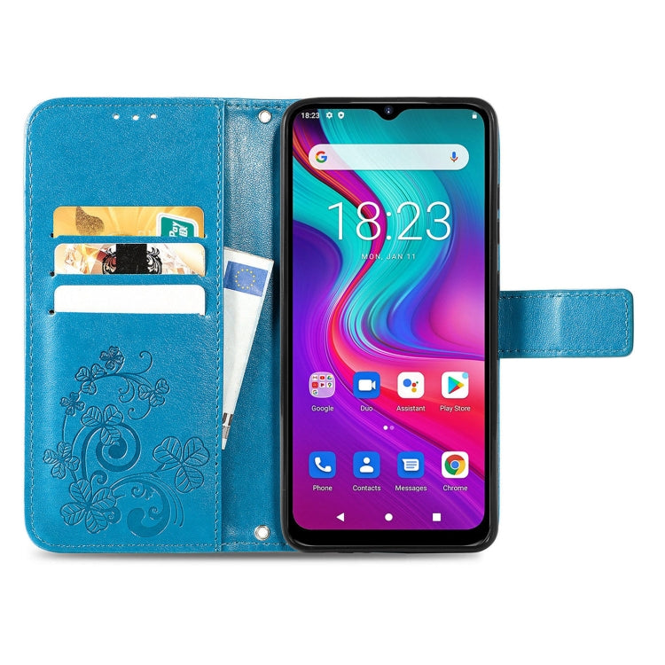 For  Doogee X96 Pro Four-leaf Clasp Embossed Buckle Mobile Phone Protection Leather Case with Lanyard & Card Slot & Wallet & Bracket Function(Blue) - More Brand by buy2fix | Online Shopping UK | buy2fix