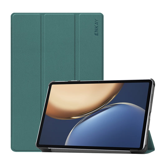 For Honor Tablet V7 Pro ENKAY Custer Texture Horizontal Flip PU+PC Leather Case with Three-folding Holder & Sleep / Wake-up Function(Dark Green) - Honor by ENKAY | Online Shopping UK | buy2fix