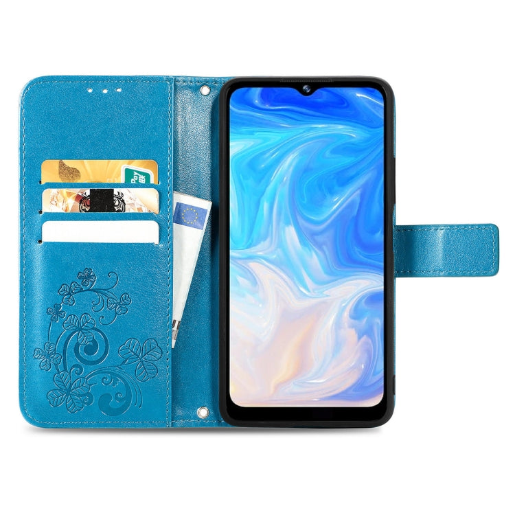 For DOOGEE N40 Pro Four-leaf Clasp Embossed Leather Case with Lanyard & Card Slot & Wallet & Holder(Blue) - More Brand by buy2fix | Online Shopping UK | buy2fix