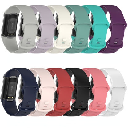 For Fitbit Charge 5 Monochromatic Silicone Watch Band, Size：Large Size(Sand pink) - Watch Bands by buy2fix | Online Shopping UK | buy2fix