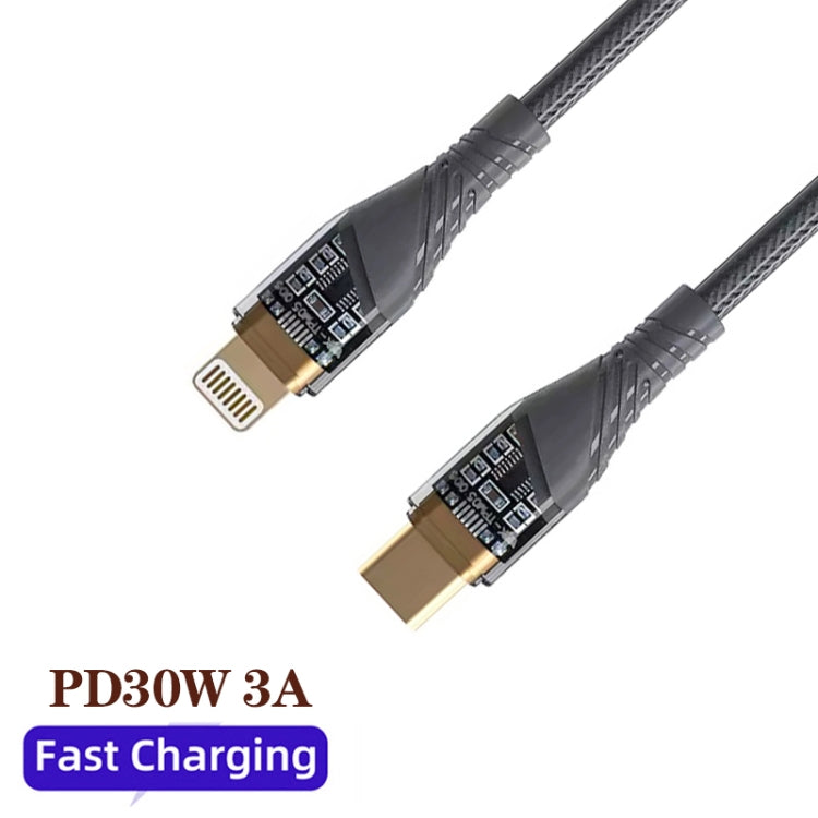 2pcs PD30W USB-C / Type-C to 8 Pin Transparent 3A Fast Charging Data Cable, Length: 1m(Grey) - 2 in 1 Cable by buy2fix | Online Shopping UK | buy2fix